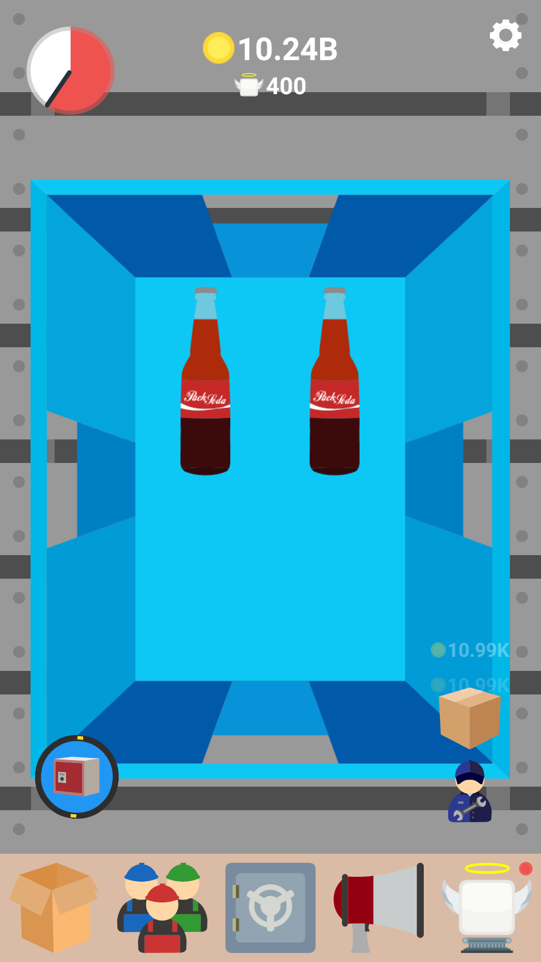 Soda inside a plastic box.